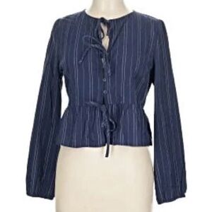Navy Blue Striped Women's Blouse